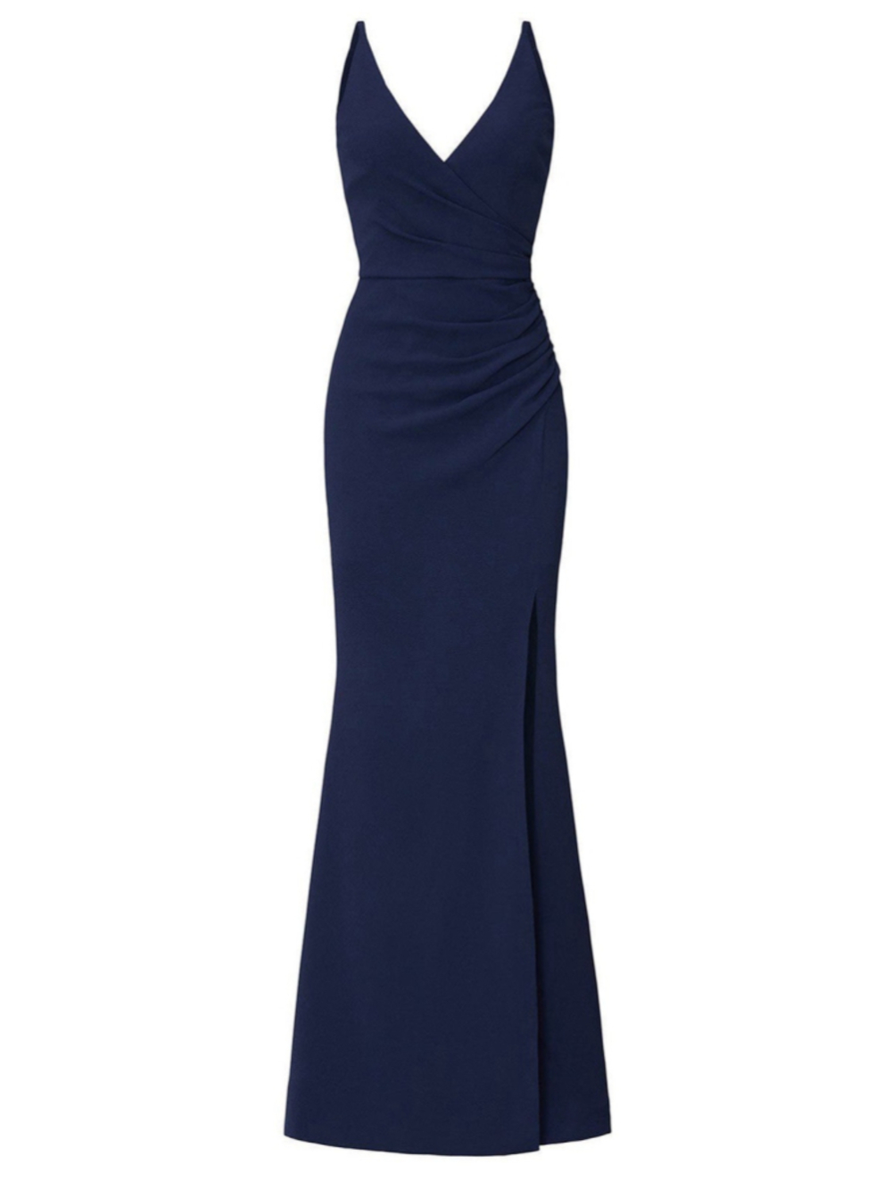 Dress The Population Navy Jordan Ruched Side-Slit Gown Dress L